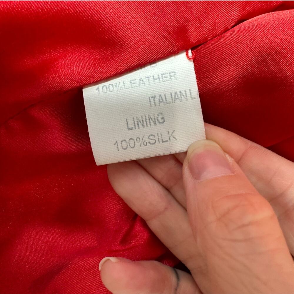 William B Cherry Red 100% Leather Moto Jacket Front Zip Silk Lining S - Picture 9 of 14